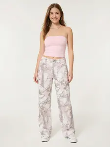 APUYO Women's Pink Camouflage Jeans — Low-Rise, Forest Print, Straight-Leg Trousers. Stretchy & Breathable Camo Pants — Ideal for Daily Wear, Parties, and Outdoor Activities. Womenswear Pink Tones