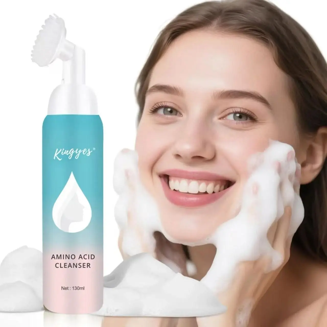 Kingyes Amino Acid Deep Cleansing Bubble Facial Cleanser 130ml with Brush