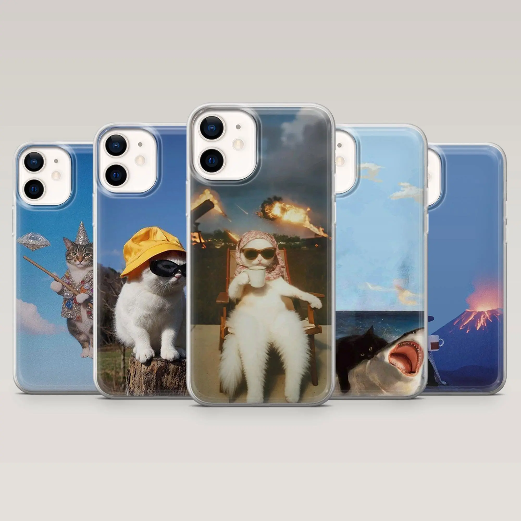 Funny Cat Phone Case Animal Parody Meme Cover for iPhone 17Pro, 16, 15, 14, 13, 12, Samsung S25, S24, S23Fe, S22, A17, A26, A56, Pixel 10, 9