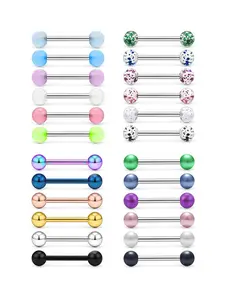 Simple Mixed Color Stainless Steel Barbell Bars Piercing Tongue Nail, 24pcs Body Piercing Kit Fashion Accessories for Both Men & Women for Daily Wear, Trendy All-match & Exquisite Jewelry for Birthday Gift
