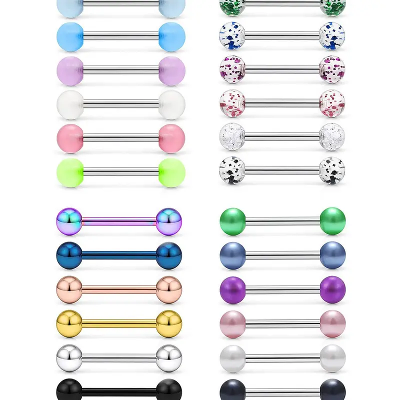 Simple Mixed Color Stainless Steel Barbell Bars Piercing Tongue Nail, 24pcs Body Piercing Kit Fashion Accessories for Both Men & Women for Daily Wear, Chic Body Jewelry, Trendy All-match & Exquisite Jewelry, Piercings Jewelry for Birthday Gift