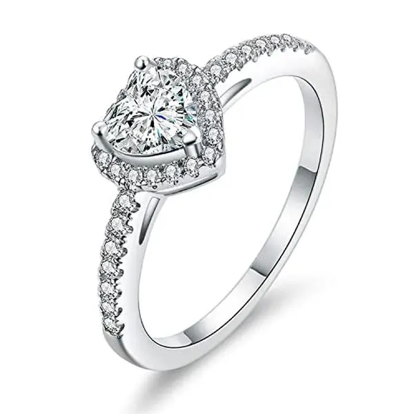 GEMSME Women's 1.5CT Heart Cut 3-Color AAA+ Cubic Zirconia CZ Halo Square Eternity Marriage Ring, Bridal Band for Wedding, Promise Ring, GF Gift, Jewelry Stack, Free Return R-0632