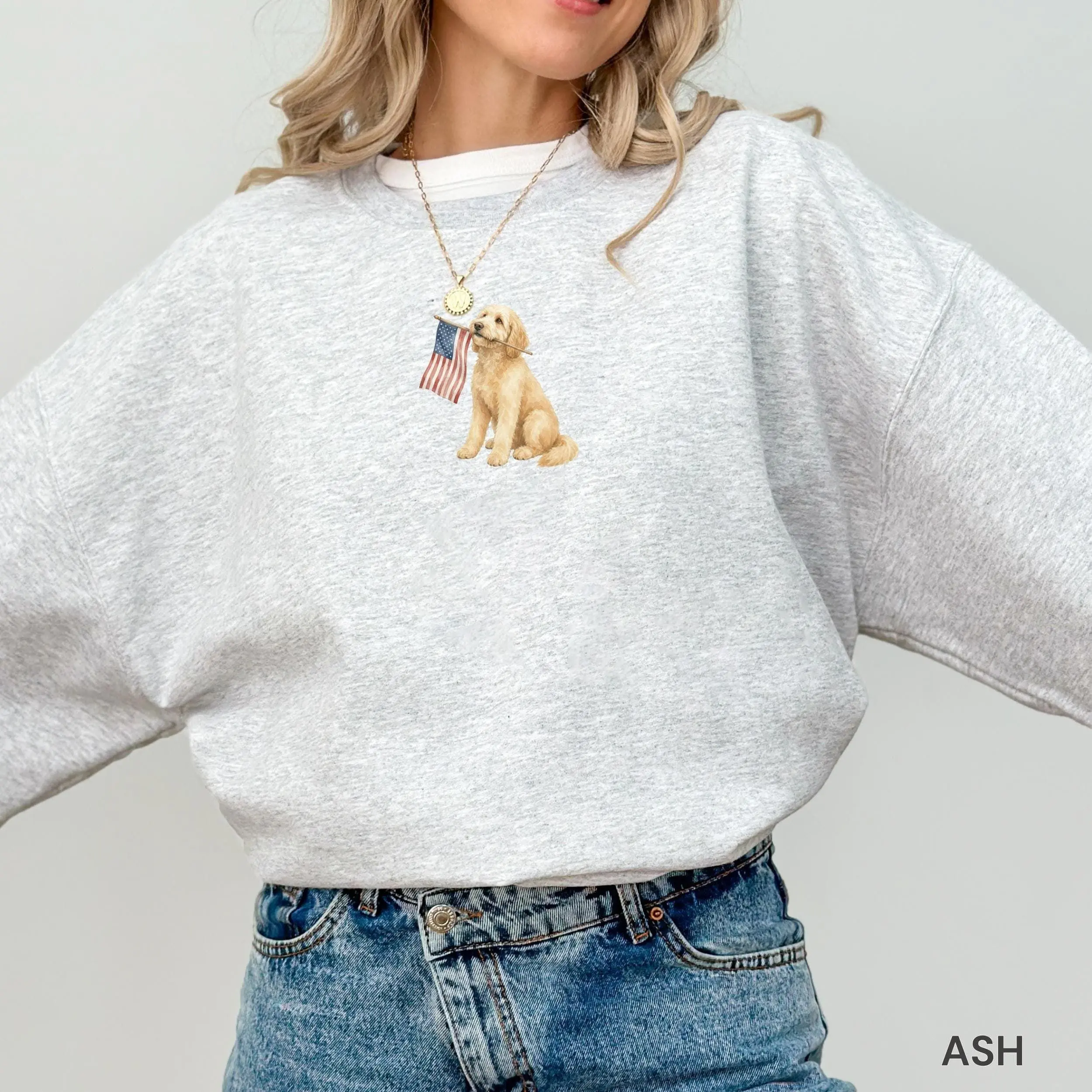 Goldendoodle American Flag T-Shirt, Sweatshirt and Hoodie - Patriotic Doodle, USA Dog Fourth of July