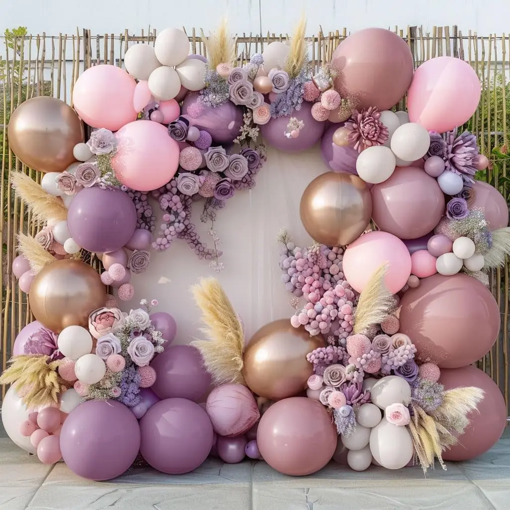 Dusty Purple Pink Balloon Garland Double Stuffed Boho Lavender Sand White Balloon Pastel Pink Lilac  Balloons Arch Kit for Wedding Birthday Bridal  Shower Floral Butterfly Party Decoration