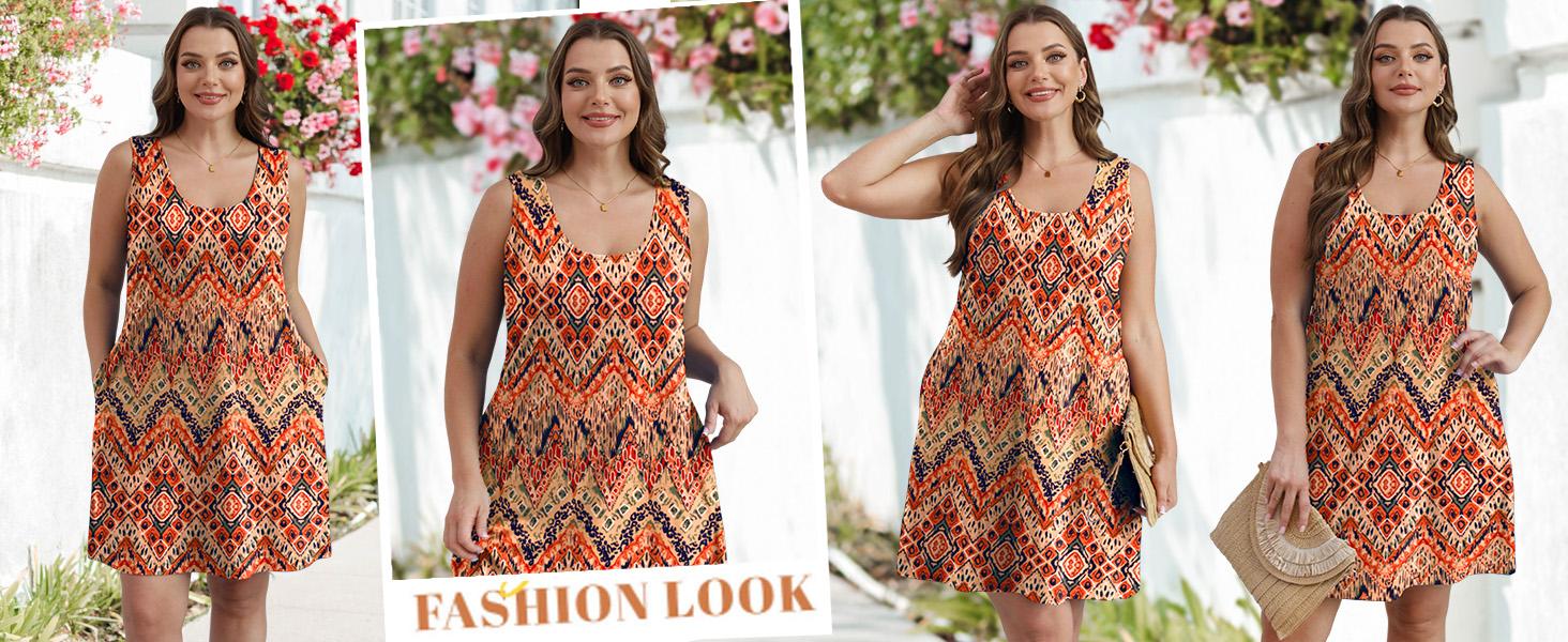 WIHOLL Womens Summer Dresses Loose U Neck Sleeveless Sundresses Dress with Pockets