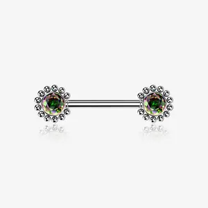 A Pair of Bali Bead Karma Circle Sparkle Threadless Nipple Barbell