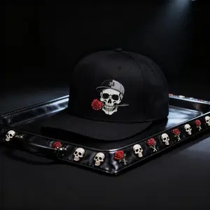 Vintage Hip Hop Baseball Cap! Skull & Rose Graphic, Adjustable Flat Brim