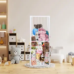 63-in Tall Lightweight Minimalist PVC Stuffed Animal Storage Rack, Freestanding Plush Toy Organizer with Elastic Cords for Nursery, Playroom