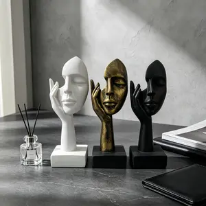 Three Half-Face Statues Vintage Style Resin Handmade Decorations, Perfect for Office Desk Bookshelf Entryway Kitchen Home Gifts