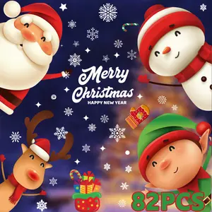 82 PCS Christmas Window Decorations - Merry Christmas Window Clings for Glass Windows, Santa Claus Snowflake Christma Window Stickers Decals for Indoor Home Xmas Holiday Winter Party Decor