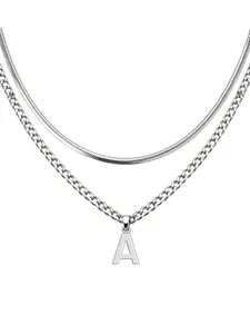 Stainless Steel Letter Cuban Link Herringbone Chain Necklaces - Layered Initial A-Z Pendant Fashion Jewelry Easter Basket Stuffers for Boys Men