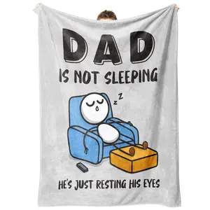 Funny Dad "Not Sleeping" Throw Blanket - Hilarious "Resting My Eyes" Message Letter Fleece Blanket, Soft Flannel Sofa Quilt, Heartwarming Birthday Father's Day Gift for Dad, Cozy Home Decor
