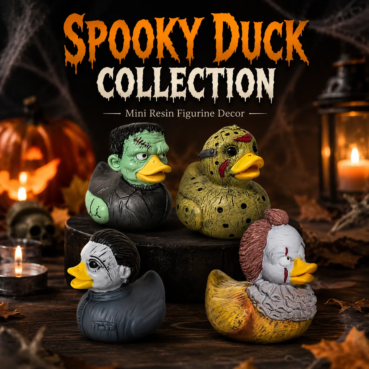 Scary Mini-Size Resin Classic Horror Movie Character Cowboy Duck Figurine, Spooky Statue, Halloween Party Home Decor, Figurine Collectors' Ornament