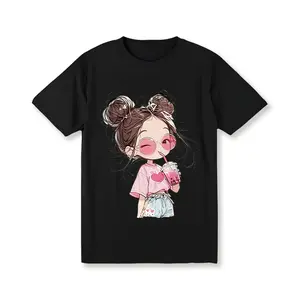 100% Cartoon Cute Printed Short Sleeve Round Neck T-Shirt, Summer New, Loose Fit, for Women
