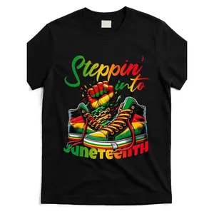 Stepping Into Juneteenth Afro Women Black [Cool Design] Street Trending Style Women'S Tee Comfortable Cotton Round Neck Shorts Same Gender Design And Sleeves Men'S T Shirts