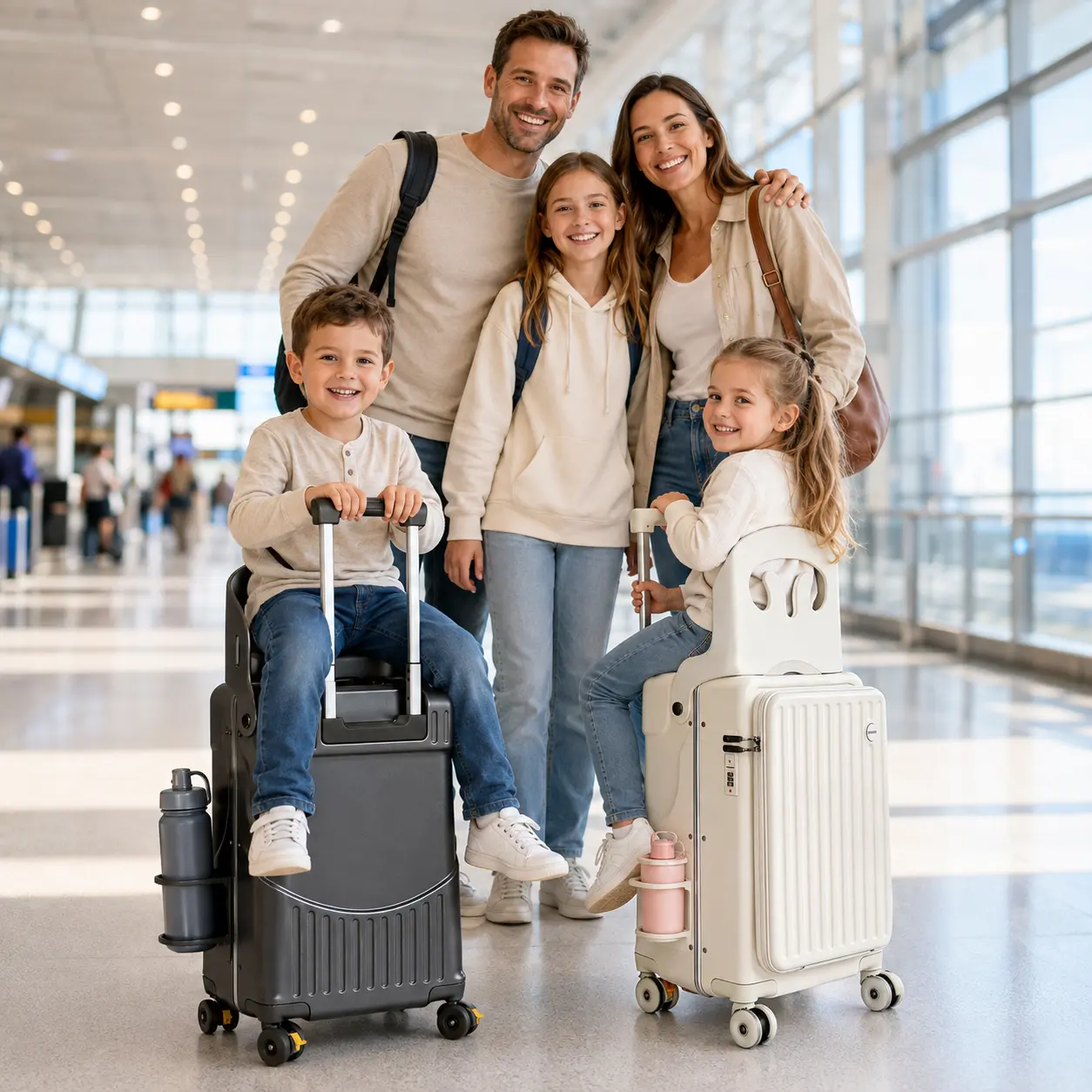 Ride-On Carry-On Luggage for Kids & Parents, TSA Approved Hard Shell Luggage Suitcase with Baby Backrest, 360° Spinner Wheels, 45L Large Capacity, Lightweight Travel Luggage, Multi-Color Options, Fits 15.6" Laptop