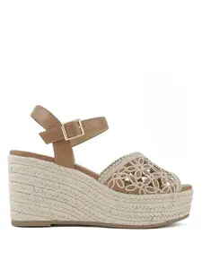 ESYAZO Floral Crochet Espadrille Wedges – Premium Platform Ankle-Strap Sandals