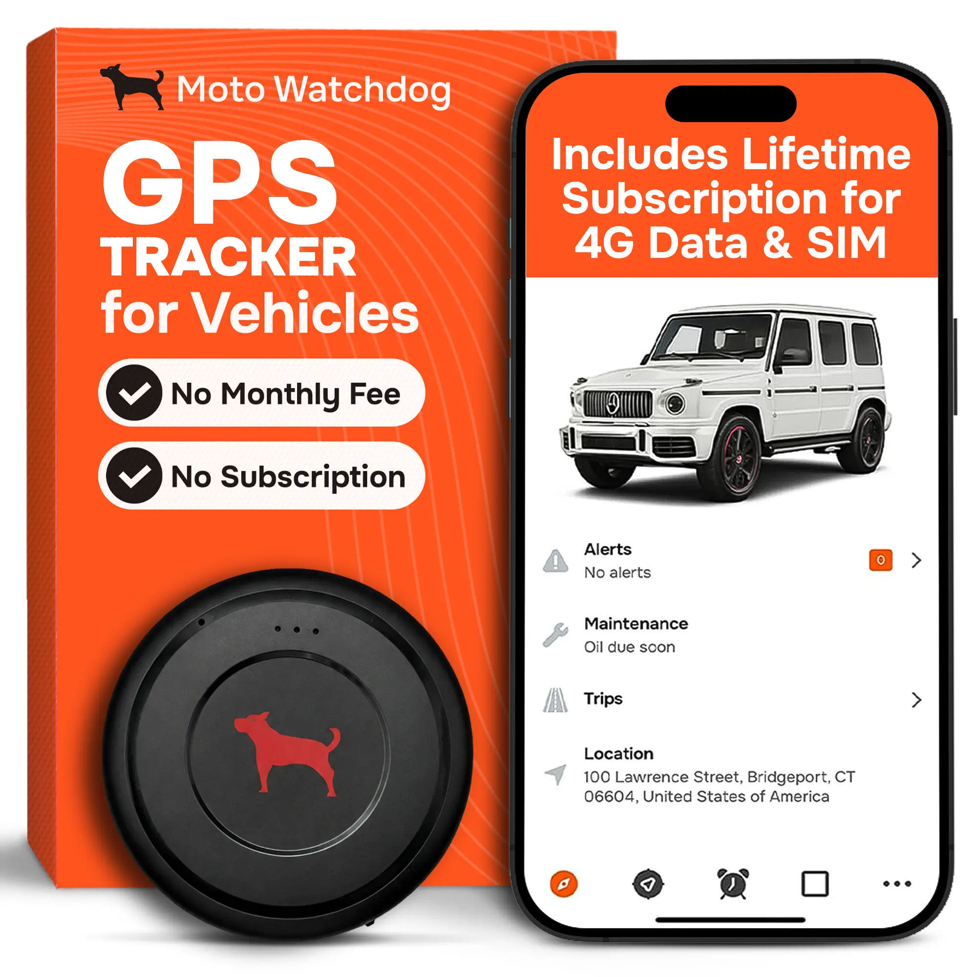 1-Month Battery Magnetic GPS Tracker for Vehicles – No Monthly Fees, 4G LTE | Moto Watchdog MW-1700