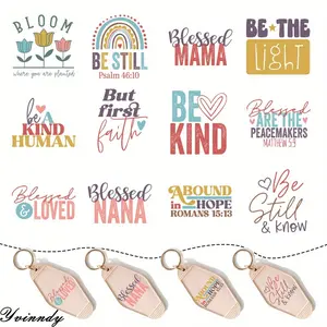 5Pcs/Set Bohemian Religious Quotations Style Themed UV DTF Keychain Stickers - Waterproof Pattern, Motel And Hotel Keychain Decoation, Easy To Use