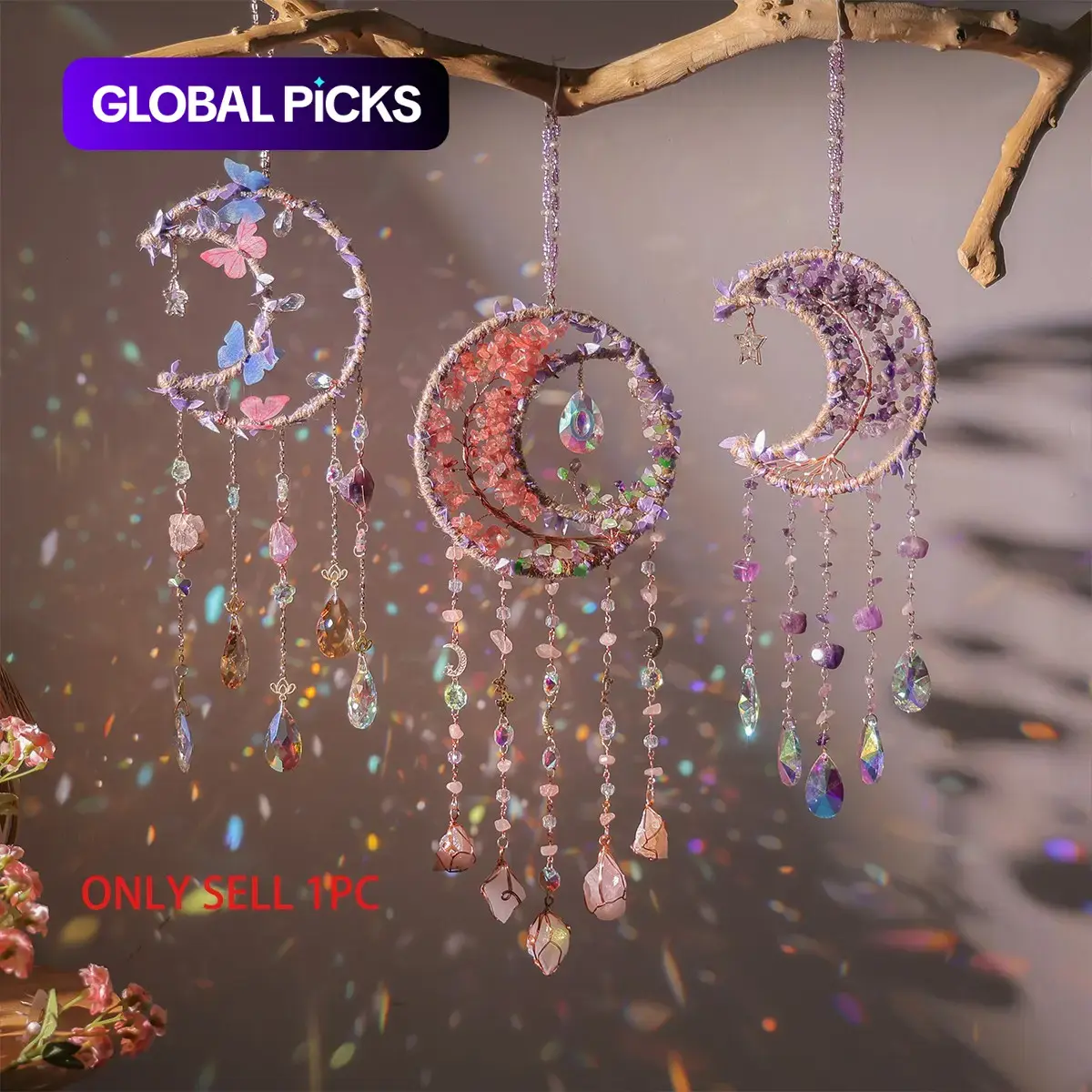 Natural Crystal Sun Catcher Pendant, Elegant Colorful Crystal Prism Hanging Ornament for Creative Home Decor, Garden, Terrace, Front Porch, Balcony Outdoor Decoration #GLOBAL PICKS