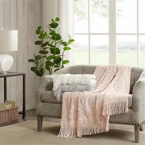 Madison Park  50 x 60 in. Cotton Tufted Throw, Blush
