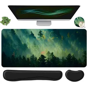 Forest Pattern Mouse Pad with Keyboard Wrist Rest & Coaster, Ergonomic Mouse Pad with Wrist Support, Office Accessories Set for Home Office Gaming, Desk Accessories