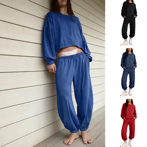 SCUSTY Women's 2 Piece Lounge Set Casual Long Sleeve Crew Neck Tops Jogging Sweatsuits 2026 Fashion Track Suits
