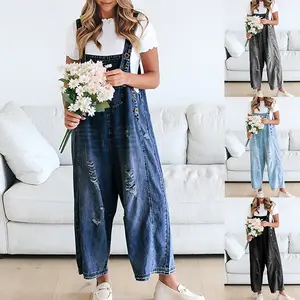 PiePieBuy Women's fashionable loose denim overalls Baggy Vintage Straps Adjustable Casual Button Womenswear romper rompers women Fit Suits