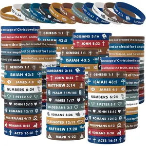 100 Pieces Religious Silicone Wristbands Bulk Bible Rubber Bracelets Colorful Inspirational Christian Rubber Bracelets for Men Women Gifts