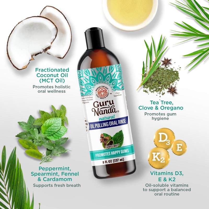 GuruNanda Cocomint Pulling Oil with 7 Essential Oils & Vitamins D, E & K2 - 8 oz