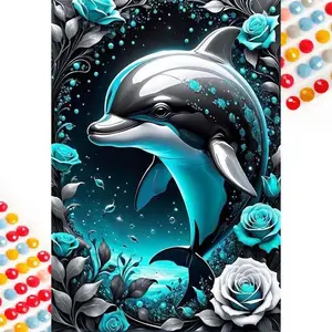 5D DIY Full Drill Diamond Painting - Diamond Painting Kit Dolphin, Rose Mosaic Canvas DIY Wall Art, Home Wall Decoration
