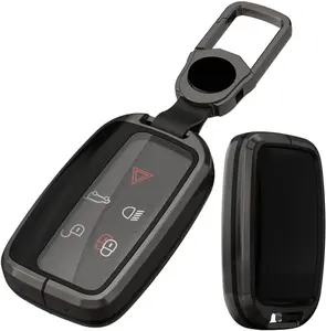 Alloy Metal Key Fob Cover,Compatible with LR Range Rover Evoque Velar Discovery Jaguar XE XF XJ F-Pace F-Type Remote Keyless Entre Key Fob,Armor TPU Key Fob Case Protector with Keychain Black