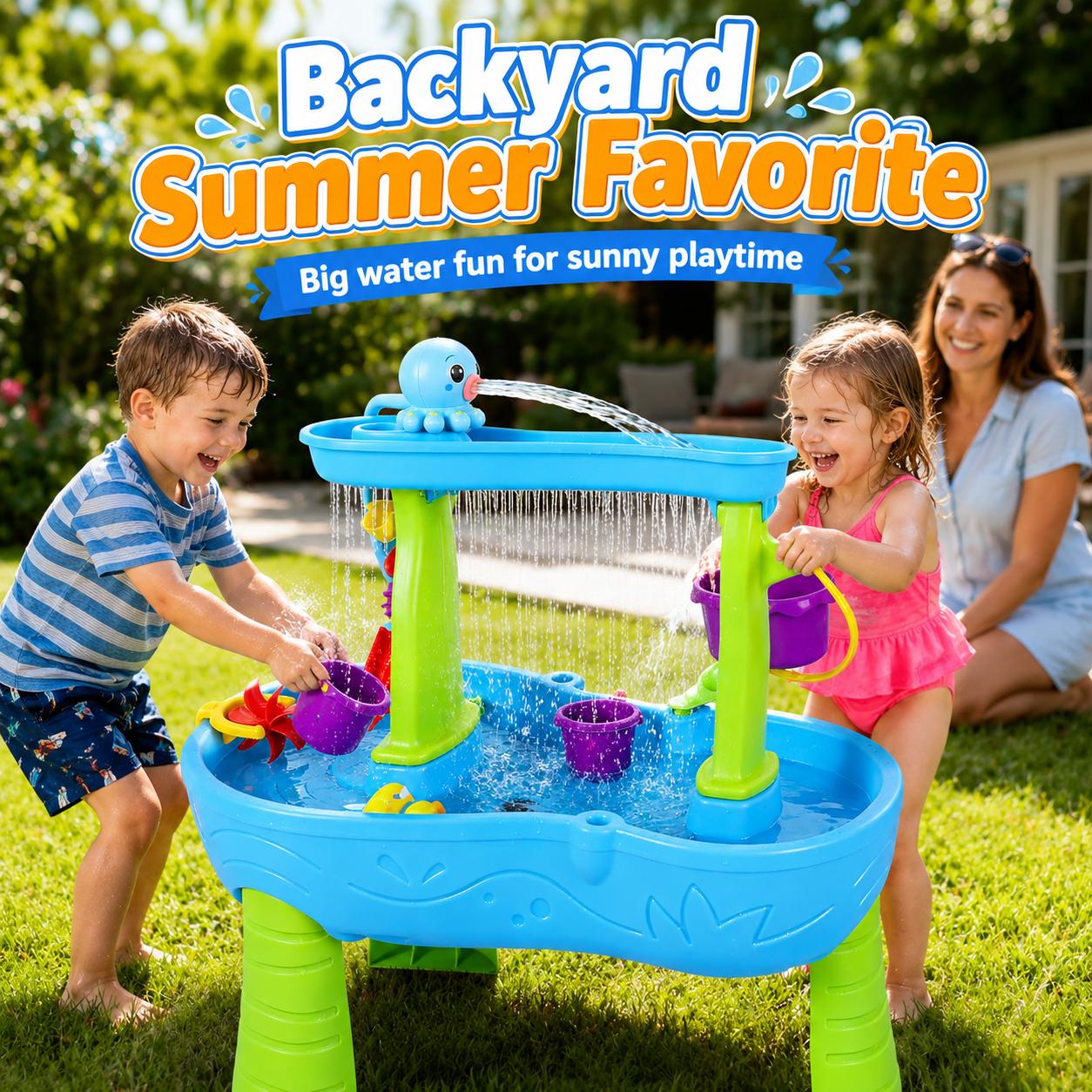 Octopus Water Pump for Step2 Water Table — Fits Rain Showers, Unicorn & Most Brands | 6L/Min Strong Flow, 3-Hour Rechargeable Battery | No-Drill 60s Install, Ultra Quiet 45dB | Toddler Outdoor Water Play Toy Accessories (Pump Only) Blue
