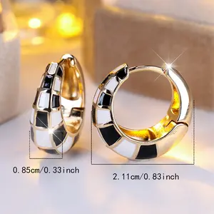 Elegant Checkerboard Earrings - Casual Style Golden Color Hoop Earrings for Women, Oil-dripping Design, Perfect for Weddings & Daily Wear