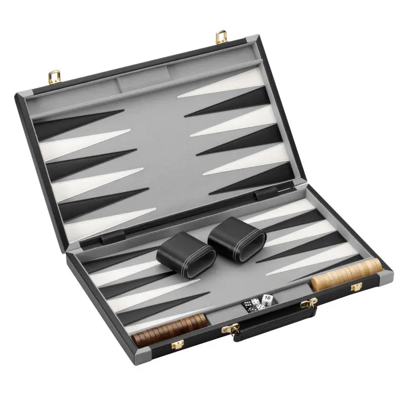 Mainstreet Classics Pennsylvania Ave 18" Leatherette Modern Portable Backgammon Boardgame Set with Carry Handle, Tabletop Games for Family Game Night, Ages 12+ Strategy Toy