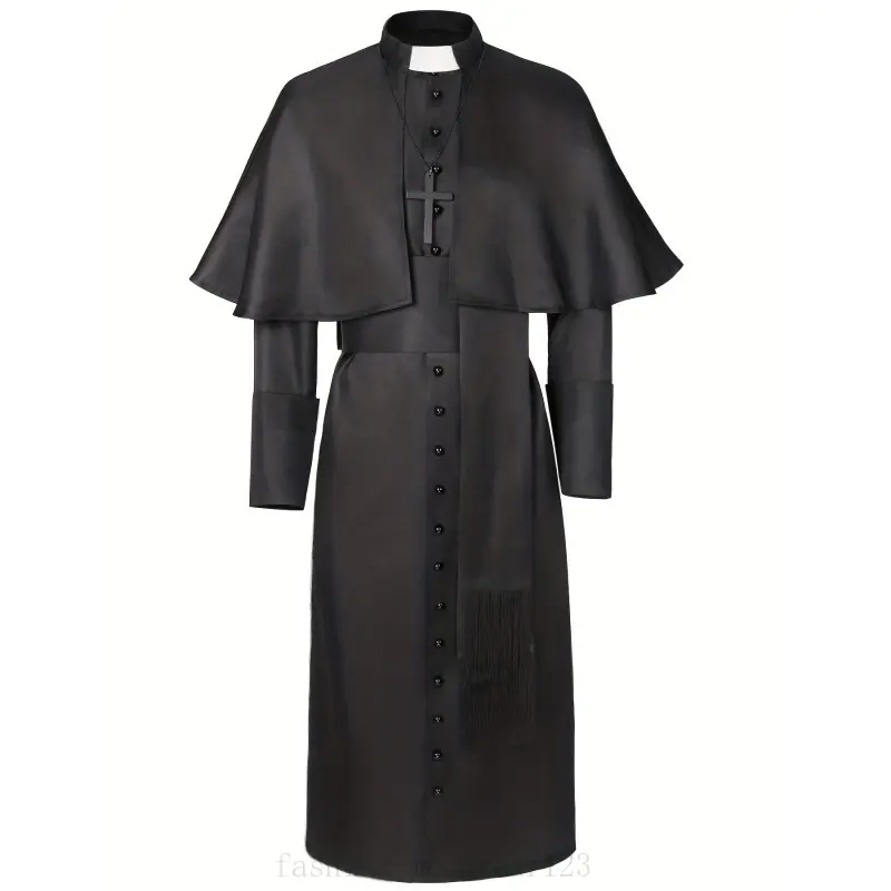 [Halloween Priest Costume] Black Medieval Costume Long Sleeve Monk Robe, must have item, essential piece, everyday wear, trendy style, wardrobe staple, wardrobe essential, must have piece, everyday favorite