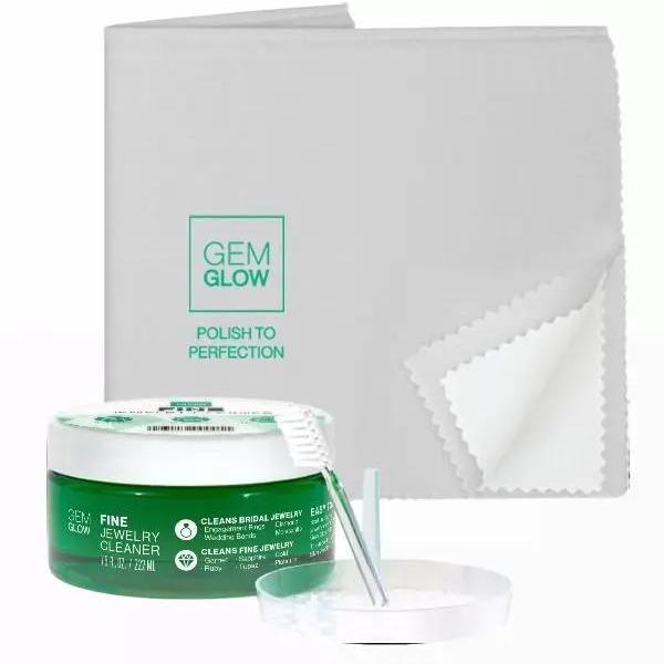 GEM GLOW Fine Jewelry Cleaning Kit with Liquid Cleaner, Polishing Cloth, and Touch-up Brush for Diamond, Sapphire, Gold, and Platinum Jewelry
