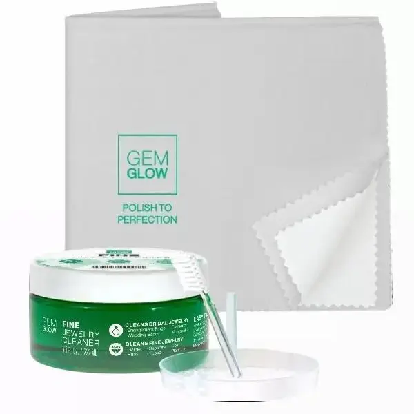 GEM GLOW Fine Jewelry Cleaning Kit with Liquid Cleaner, Polishing Cloth, and Touch-up Brush for Diamond, Sapphire, Gold, and Platinum Jewelry