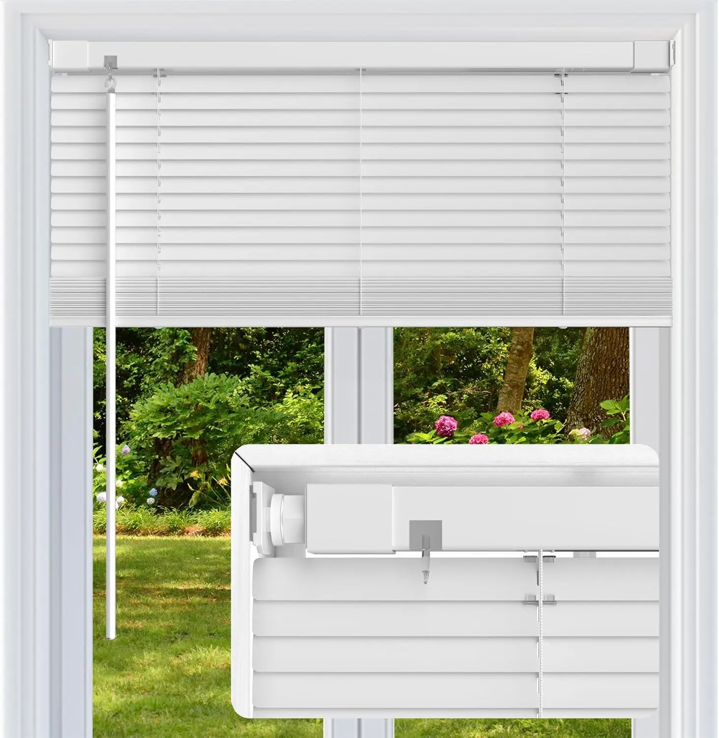 No Drill No Tool 1" Vinyl Mini Blinds, Light Filtering Horizontal Window Blinds & Shades, Cordless Blinds for Windows, 27" W X 48" H, White