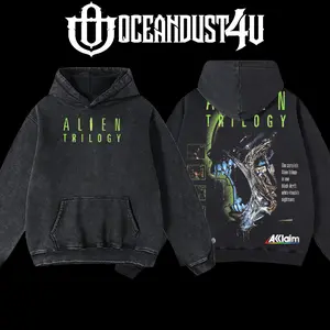OceanDust4U Alien Trilogy Hoodie 100% Premium Cotton Oversized Fit Pre-Washed Classic Top Men's Streetwear American-Made Comfortable Durable