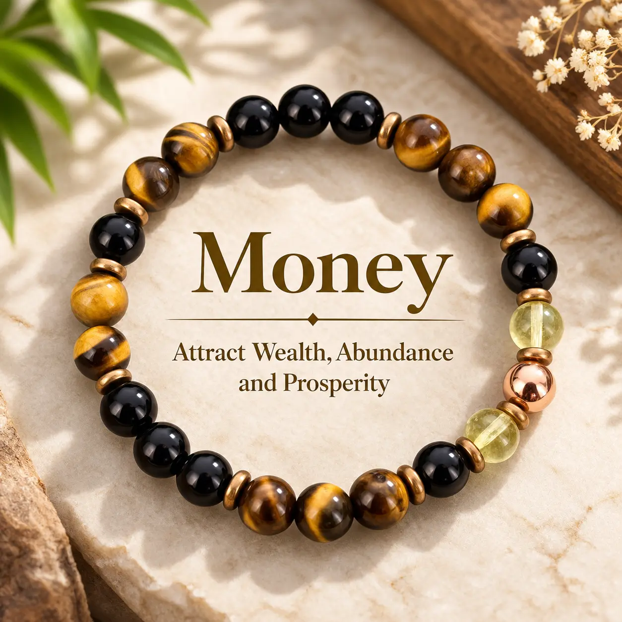 Unisex Wealth Focus Beaded Bracelet - Onyx & Stone, Gemstone Mix with Black Onyx, Tiger's Eye Crystals, Healing Gemstones, Abundance Luck High-Quality Costume Jewelry Bracelet