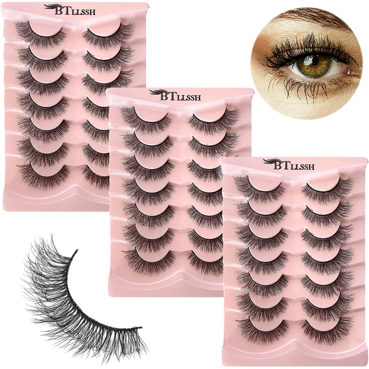 Fluffy False Eyelashes, Cosmetic False Lashes, High Quality Eyelashes, 21 Pairs Natural Looking Longer Looking Eyelash Extensions, Self Grafting Curl Eyelashes, Eye Makeup Enhancement False Eyelashes for Women & Girls, False Eyelash Set
