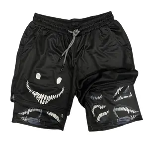 Anime Men's Simple Figure Graphic Digital Printing Performance Shorts Summer Double Layer Beach Pants Fitness Training Pant Sports