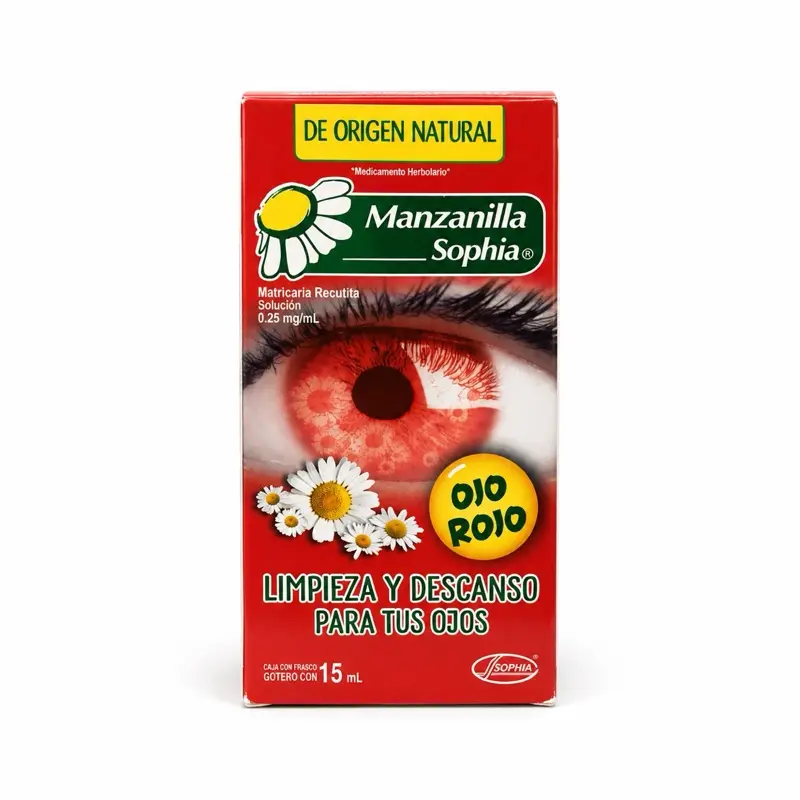 Manzanilla Sophia Ojo Rojo 15 mL - Natural Eye Care Solution for Red Eyes - Matricaria Recutita 0.25 mg/mL - Cleanse and Relax Your Eyes