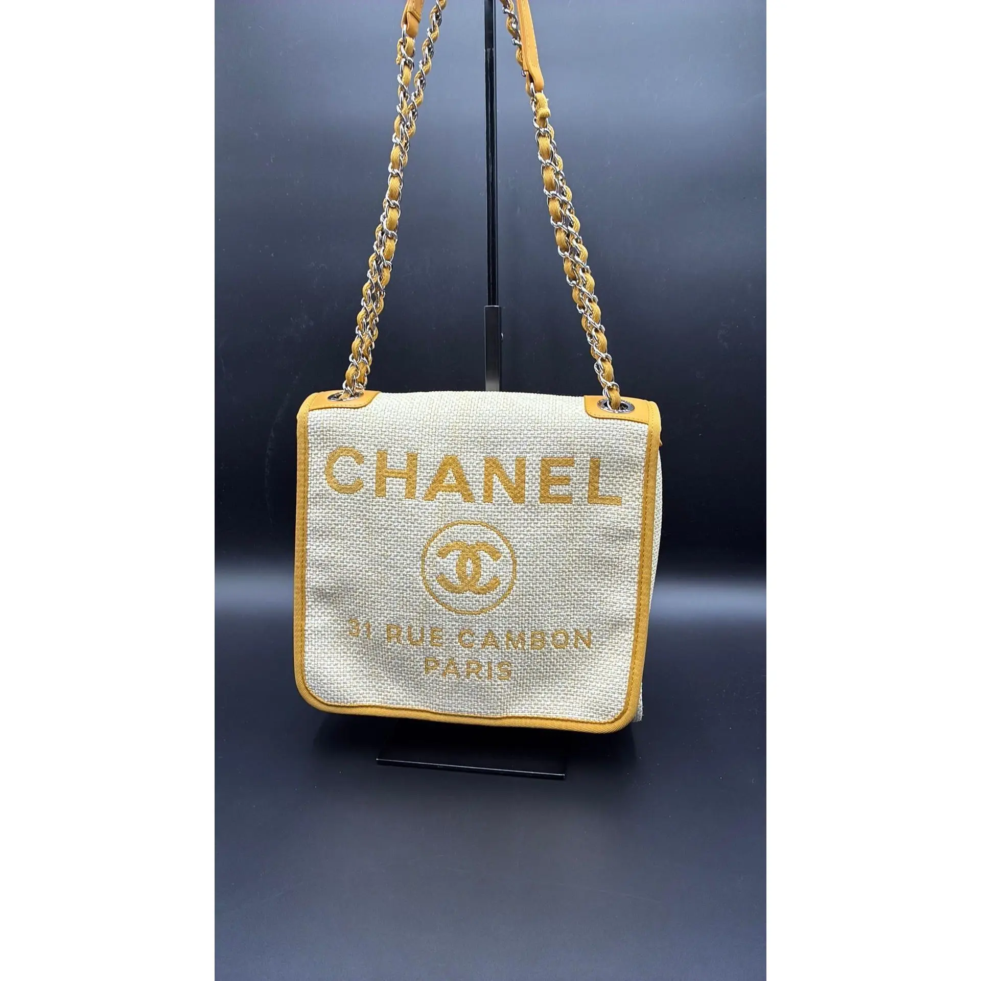 Pre-owned CHANEL Leather Luxury Bags & Accessories Deauville Small Messenger Flap Bag, Yellow Date Code: 21899555. Entrupy ID: G62QRYB.