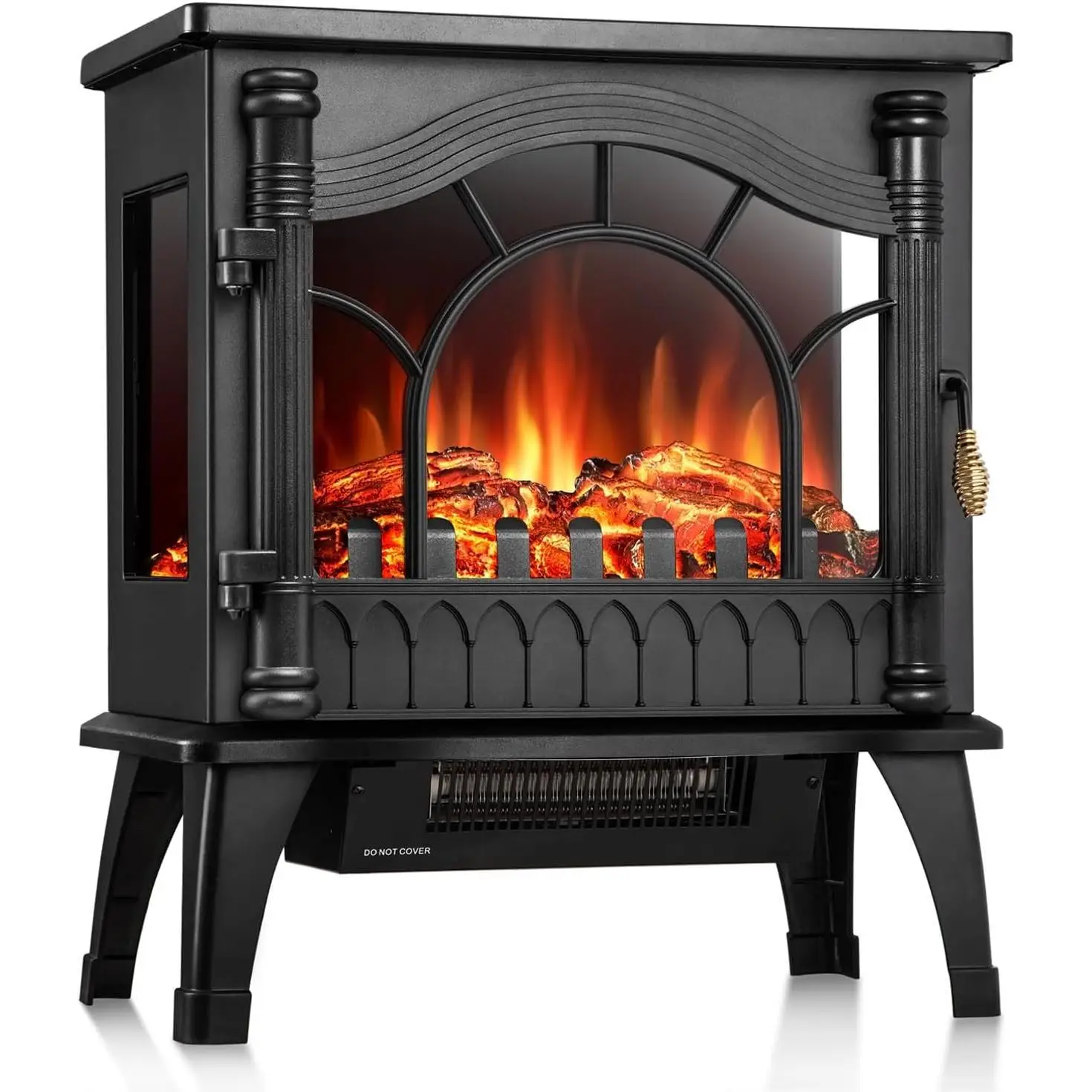 R.W.FLAME Electric Fireplace Heater, 20" Freestanding Fireplace Infrared Stove 1000W/1500W, 3D Realistic Flame Effects, Adjustable Brightness and Heat