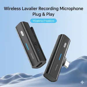 Wireless lavalier microphone; noise-cancelling microphone for audio recording; dual-input mobile audio recorder; ideal for TikTok and Vlogs; compatible with iPhone and Android; 2.4GHz plug-and-play; long-range operation with no frequency interference