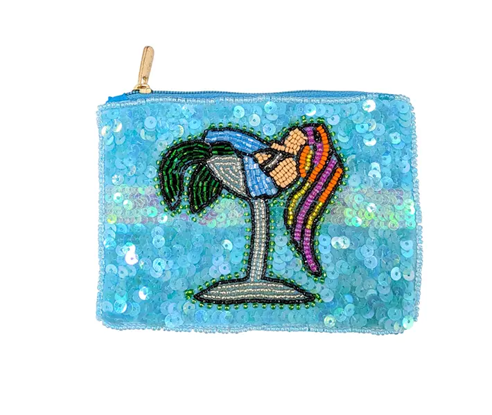 Women's Beaded Coin Purse, Novelty Cocktail Themed Small Pouch, Pocket Size Mini Wallet for Parties, Party, Beaded Bag Women's Wallets, Coin Holder/Purse, Fully Embellished, Novelty Design, Beading, Mini Size