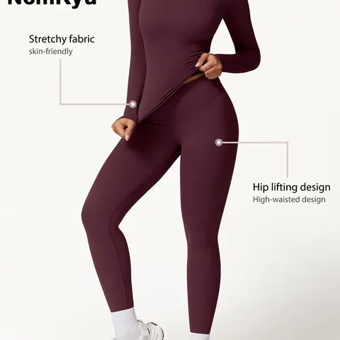 Two-Piece Set Women's Patchwork High Elastic Soft Round Neck Flat Shoulder Long Sleeve Slim Fit Hip Tight Pants Yoga Clothes suit Workout Running Clothes Outdoor Running Cycling Hiking Fashion suit Gym, Workout Sets Women