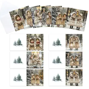 6-Pack Diamond Painting Christmas Greeting Card Kits, DIY Card Set, DIY Christmas Little Gal Theme Handmade Sparkling Diamond Art Greeting Cards With Envelopes, Holidays Celebrations Birthday Christmas Gift